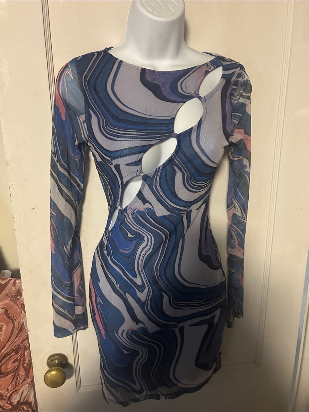 Brand new never worn, Blue Abstract Cutout Long-Sleeve Bodycon Dress
